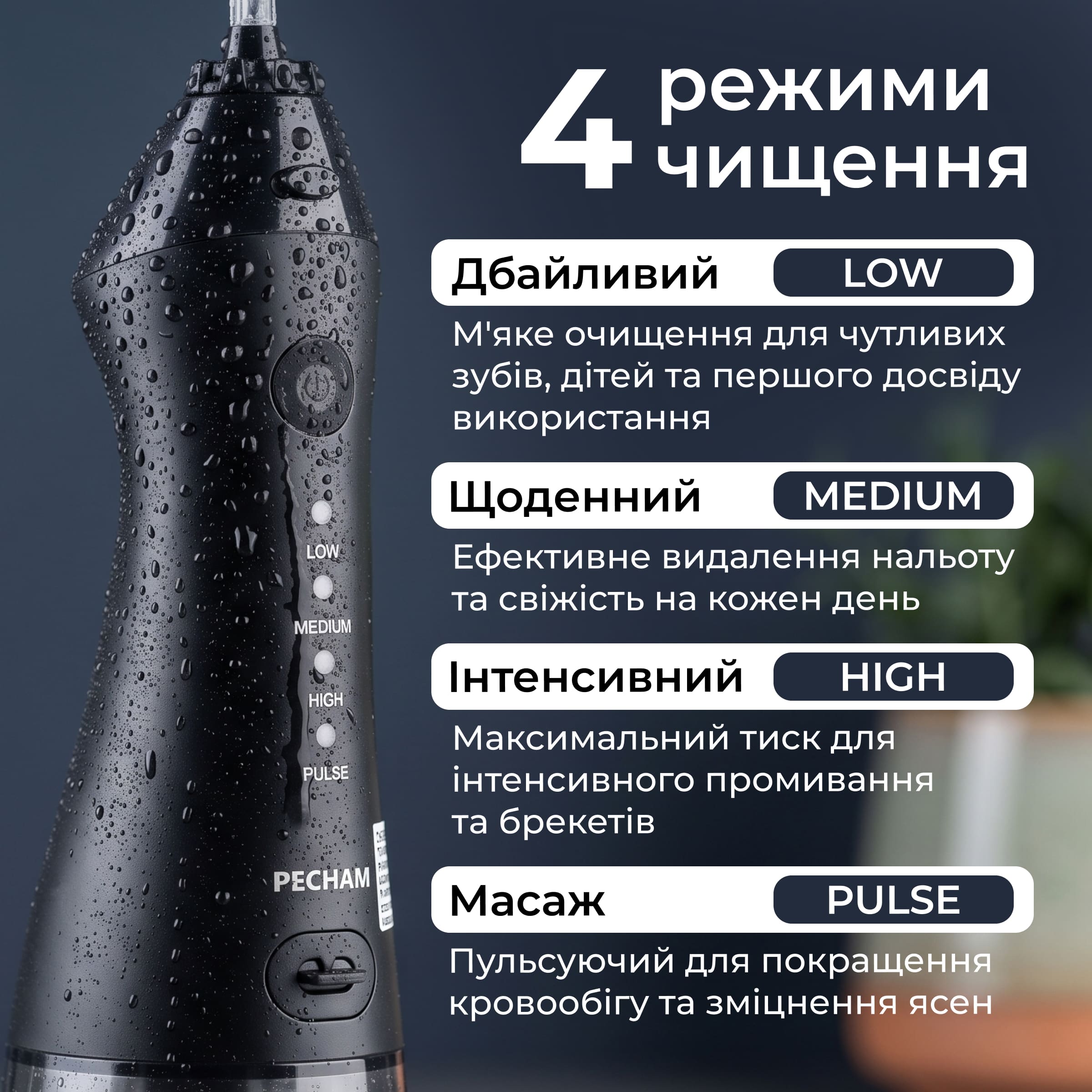 Іригатор Pecham travel black PC-1581 + річний запас насадок