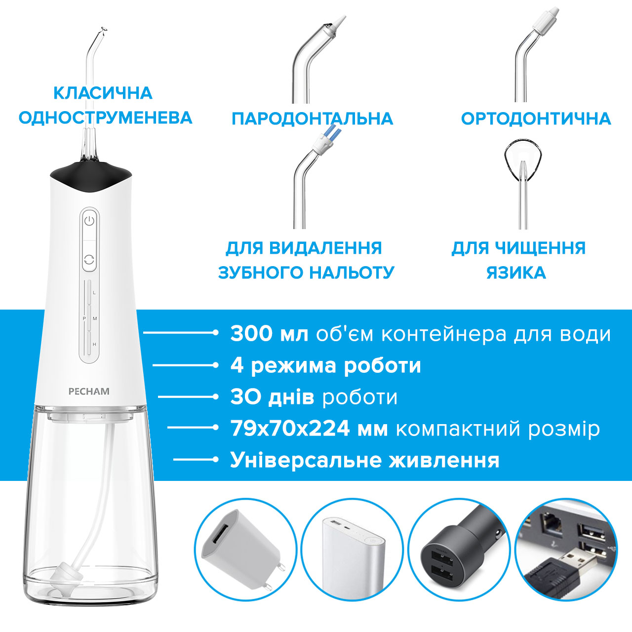 Іригатор PECHAM Travel White PC-5240 + річний запас насадок