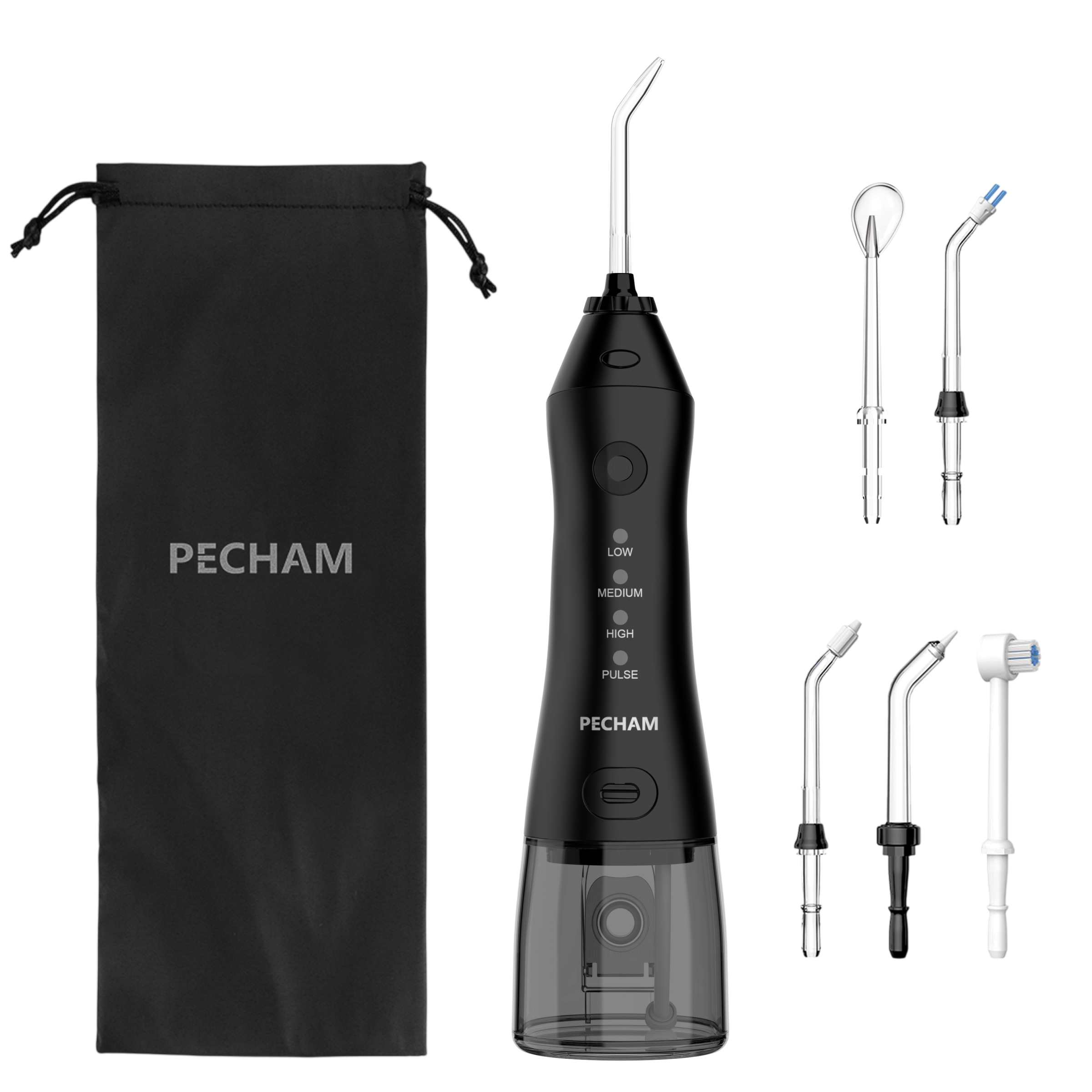 Комплект Іригатор Pecham Travel Black PC-1581 + Звукова електрична зубна щітка PECHAM White Travel PC-081