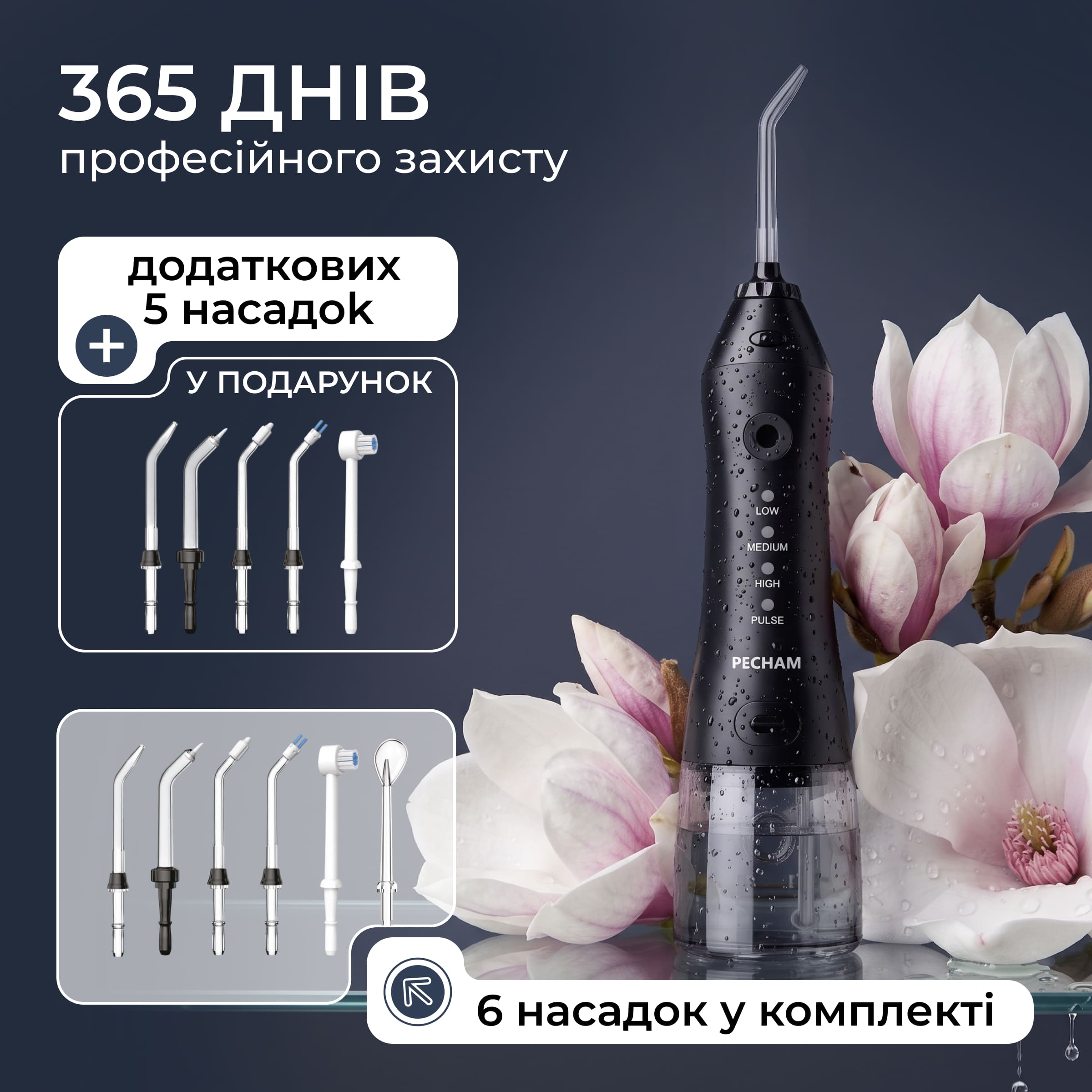 Іригатор Pecham travel black PC-1581 + річний запас насадок