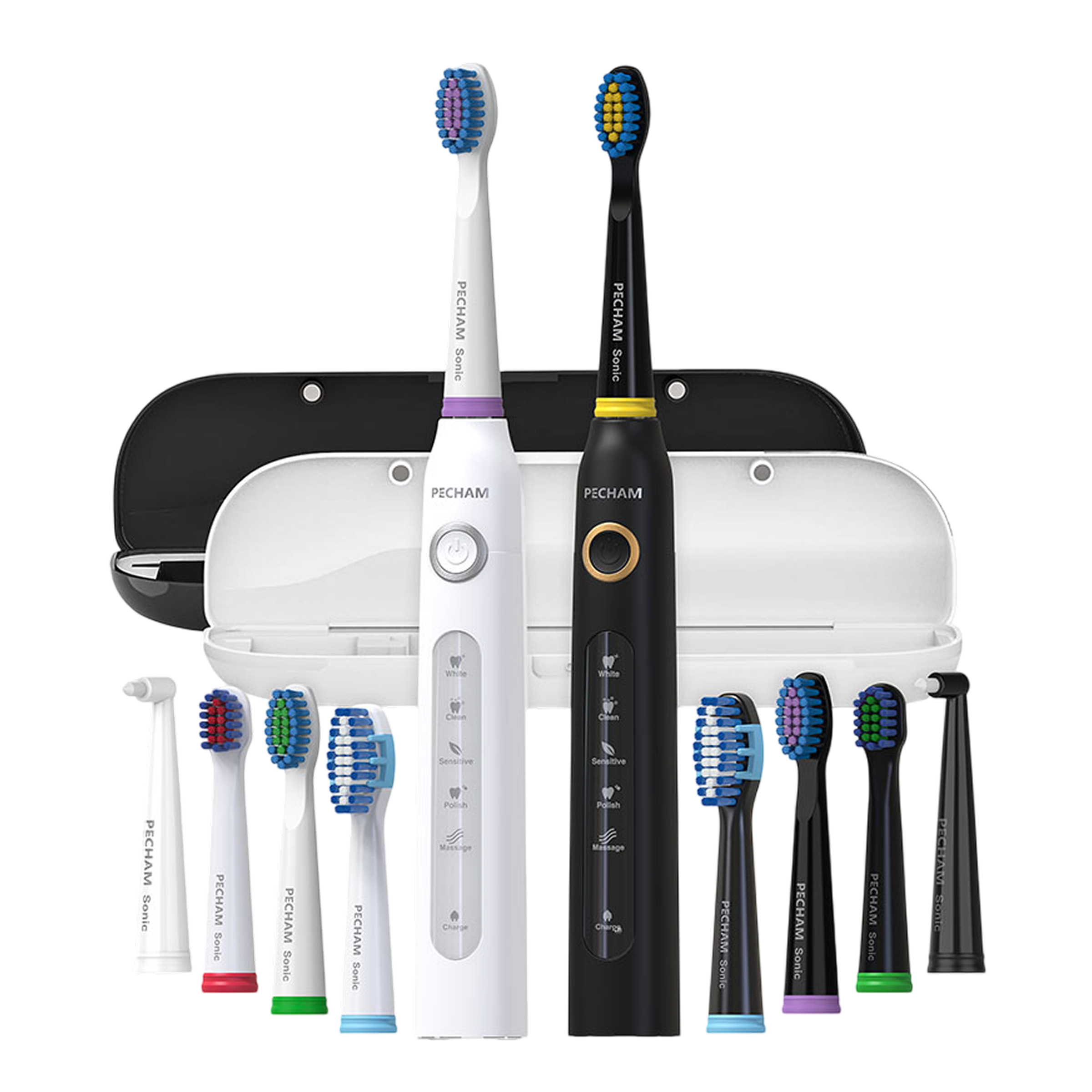 Комплект іригатор PECHAM Professional Black Edition + Набір звукових зубних щіток PECHAM Black and White Travel Set PC-084