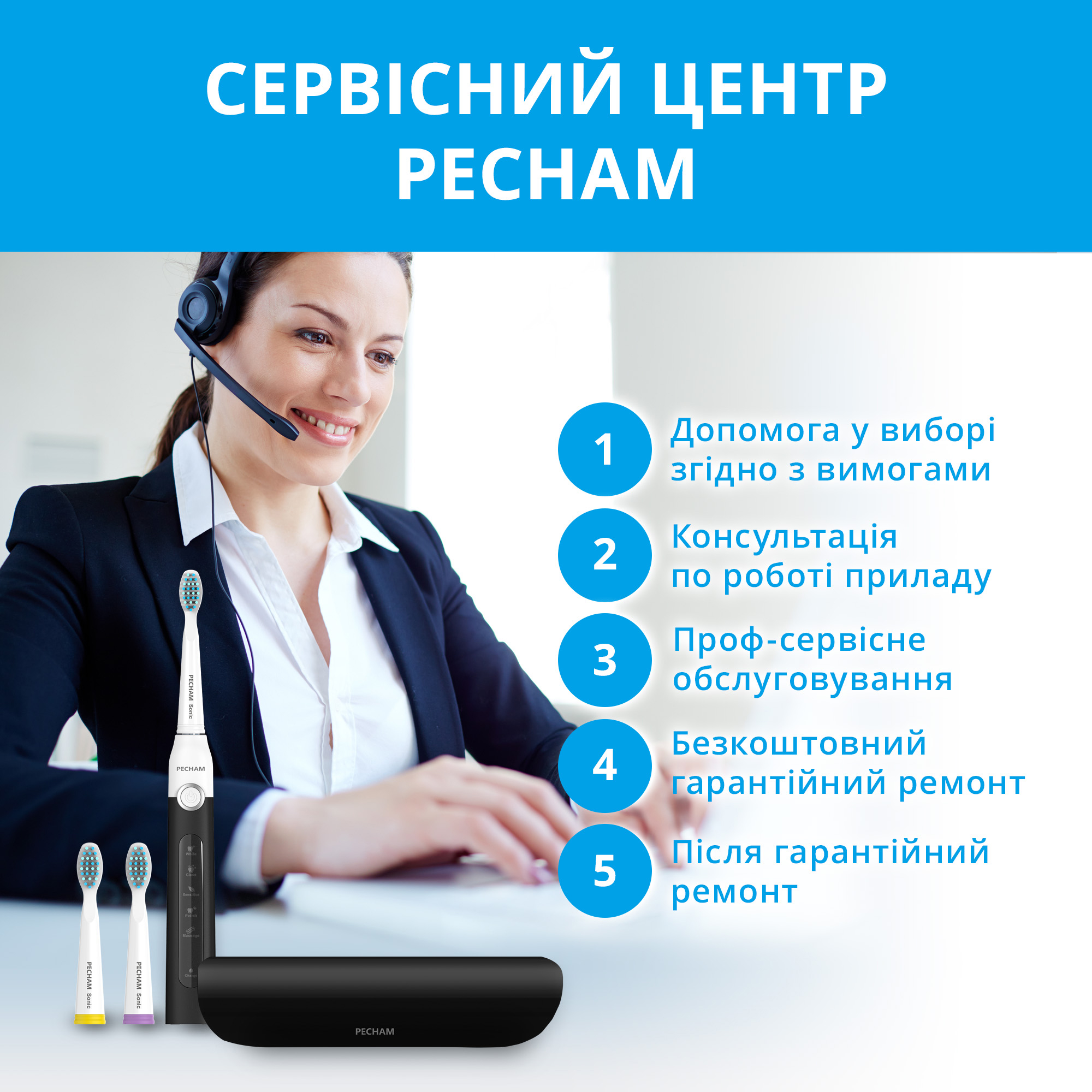 Звукова електрична зубна щітка PECHAM Black-White Travel