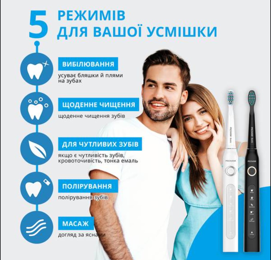 Набір звукових зубних щіток PECHAM Black and White Travel Set PC-084 + річний запас насадок