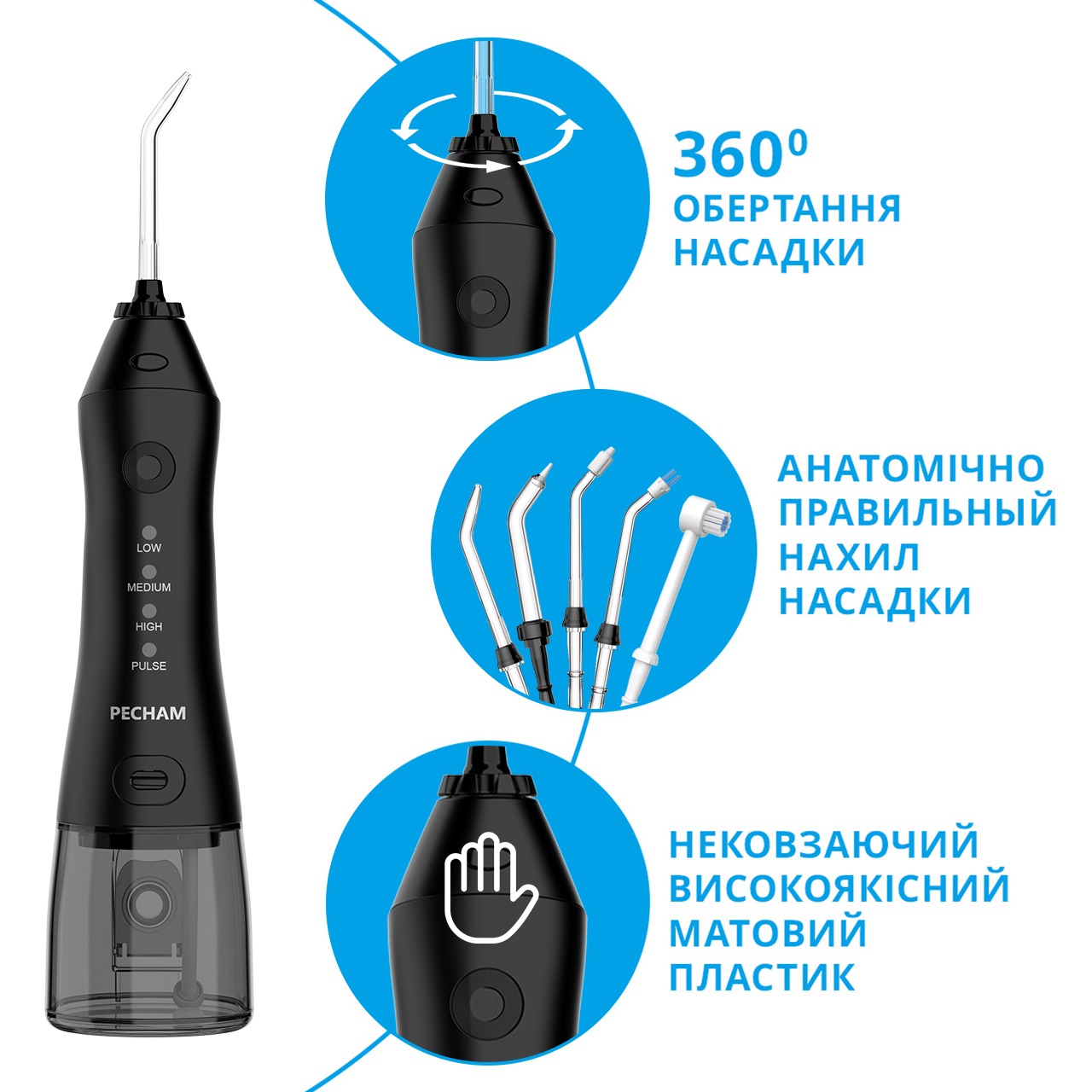 Іригатор Pecham travel black PC-1581 + річний запас насадок