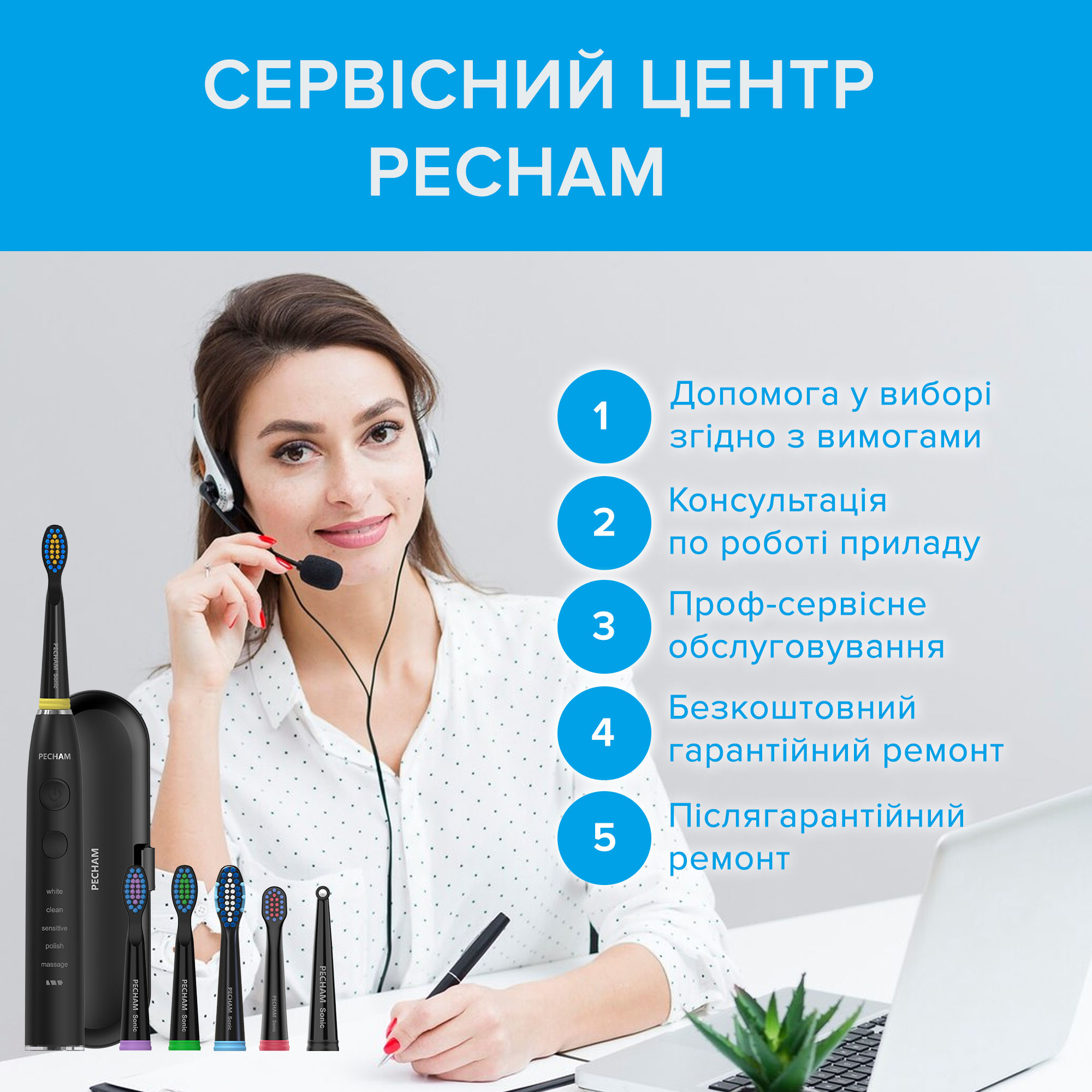 Звукова електрична зубна щітка PECHAM Black Travel PC-085+ річний запас насадок