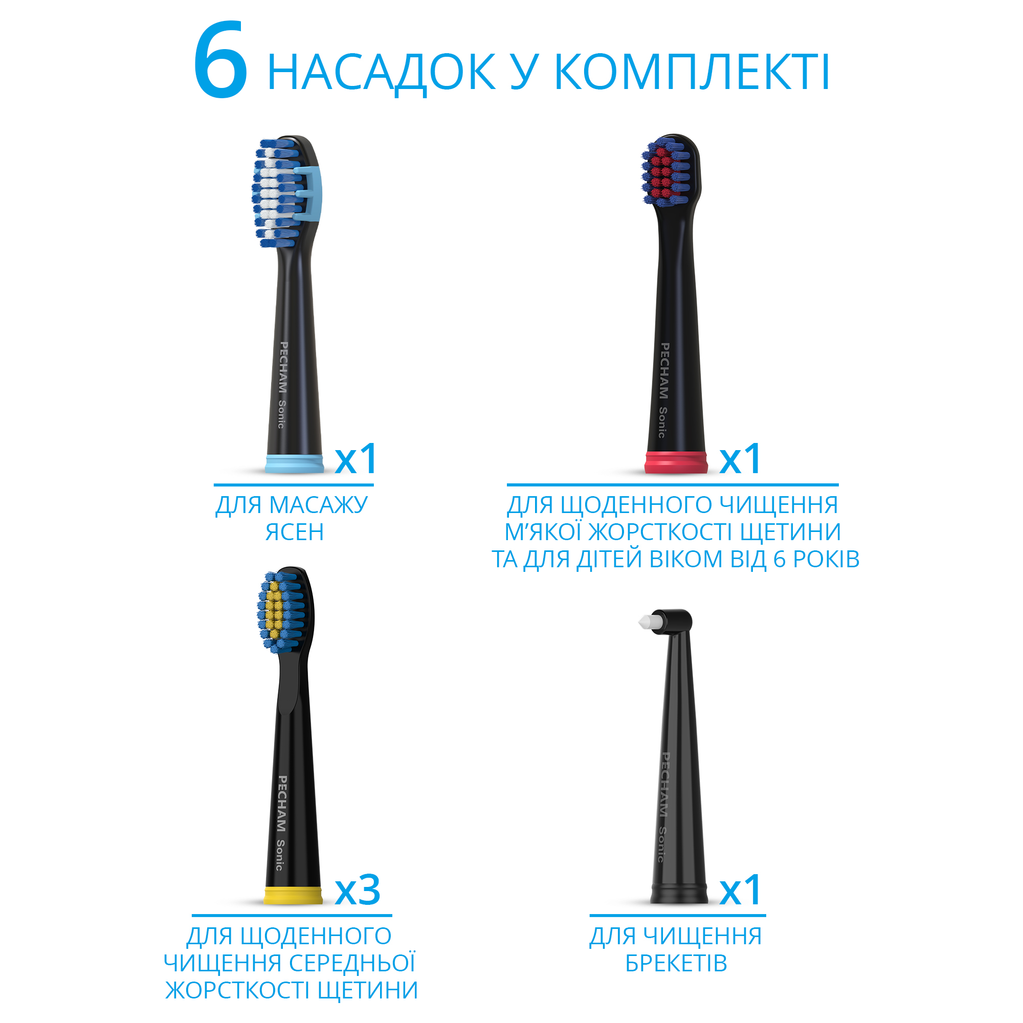 Звукова електрична зубна щітка PECHAM Black Travel PC-085+ річний запас насадок